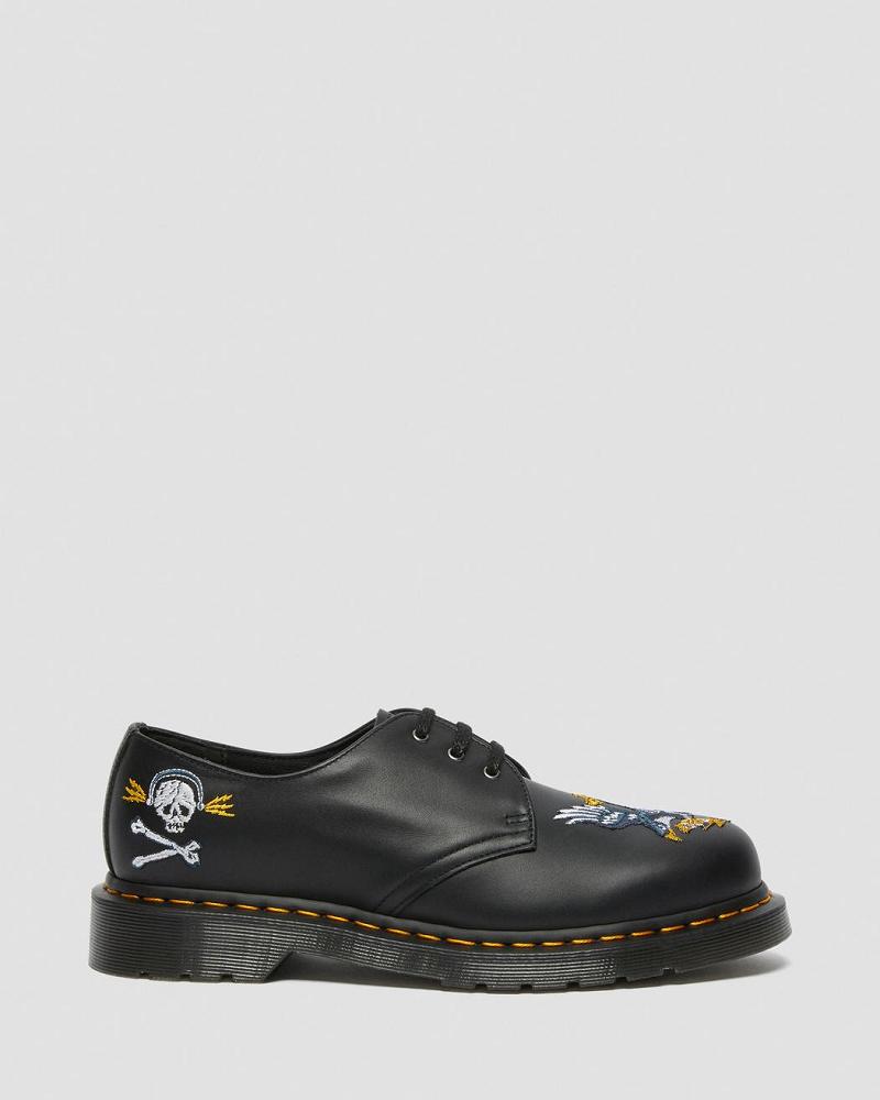 Dr Martens 1461 Souvenir Embroidered Læder Oxford Sko Dame Sort | DK 373RVD